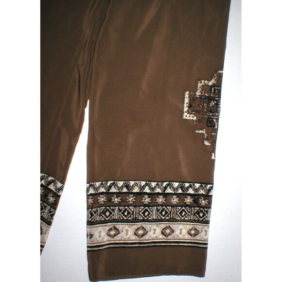 Womens Worth New York $498 4 USA Print Silk Pants Brown White Wide Ethnic Border - Picture 5 of 9